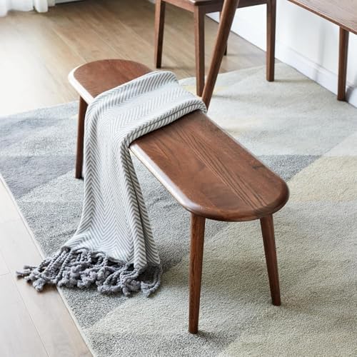 Vadisun 100% Solid Oak Wood Dining Bench, 47.2'' Entryway Bench Ottoman with Rounding Corner Design for Kitchen Living Room Bedroom, Walnut
