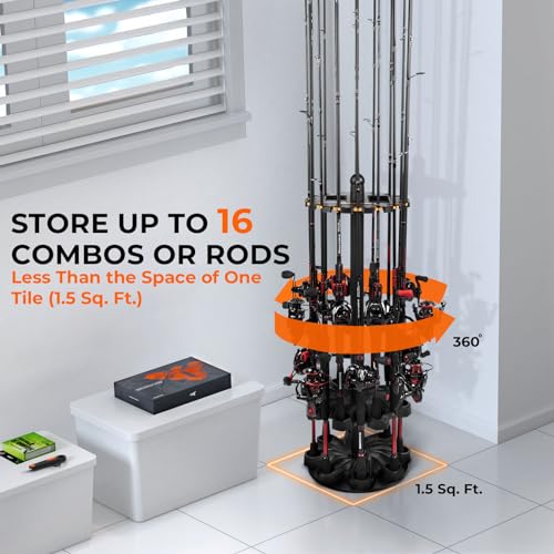 KastKing V16 Fishing Rod Rack With Rotating Base- Fishing Pole Rack Holds Up to 16 Fishing Rods or Combos, Lightweight and...
