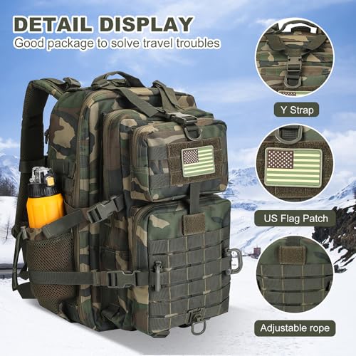 Hannibal Tactical 45L MOLLE Assault Backpack, Tactical Backpack Military Army Camping Rucksack with Bottle Holder, 3-Day P...