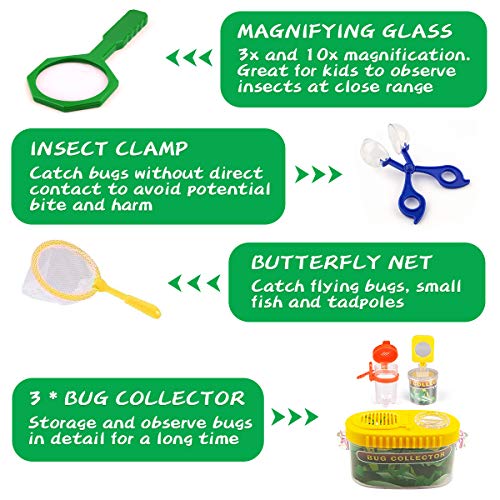 24 Pcs Kids Explorer Kit & Bug Catcher Kit for Kids, Outdoor Toys Adventure Camping Kit with Drawstring Bag, Binoculars, C...