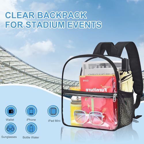 Busiuw Clear Backpack for Stadium Events - 12x12x6, Mini Small Clear Bag Sports Fan Backpacks with Front Pocket for Concer...