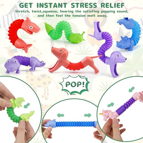UrChoice 20Pcs Animal Pop Tubes Fidget Toys, Gift for Toddlers Kid Boy Grandkid,Party Favors, Carnival Prizes,Piñata Stuff...