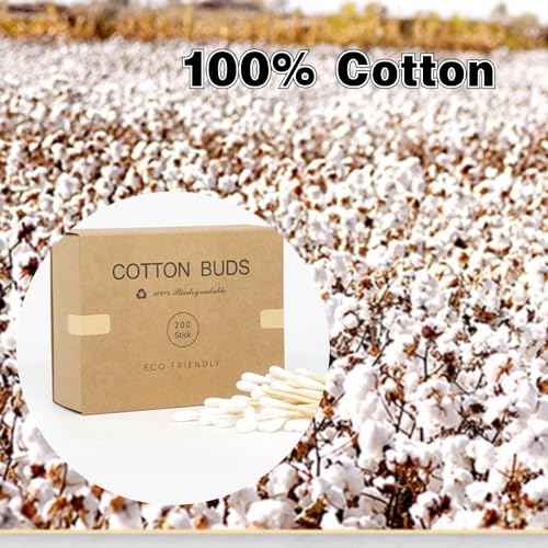 Pink Cotton Swabs 200pcs Natural Cotton Buds Biodegradable Organic Double Tips for Ear Wax Removal (200PCs,Pink)