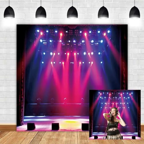 Leyiyi 8x8ft Stage Spotlight Backdrop Concert Live Plateform Banner Gloomy Night Scenic Background Superstar Drama Play Mu...