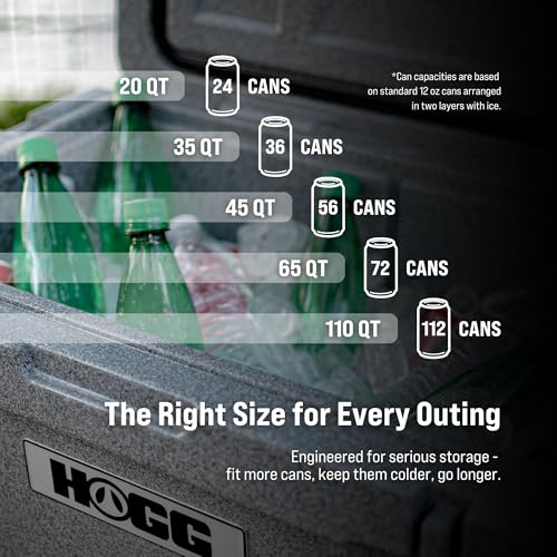 Hogg Insulated Cooler, Rotomolded Cooler with Rubber Gasket Seal for Insulation, Comes with Cupholders, Fishing Ruler, and...