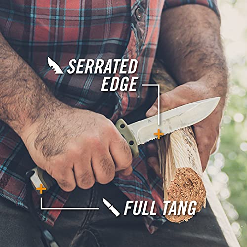 Gerber Gear Ultimate Survival Knife, Fixed Blade Knife with Combo Edge, includes Fire Starter Edge and Ferro Rod, Whistle,...