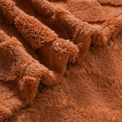 Burnt Orange Throw Blanket for Couch Sofa Bed 50x60 inches,Fleece Blankets Microfiber Flannel with Diamond Checkered Patte...