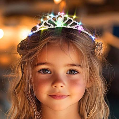 DRESBE Light Up Crystal Crown LED Rhinestone Tiara Headbands Princess Glow Party Hair Accessories for Women and Girls