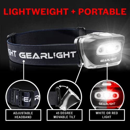 LED Headlamp Battery Powered 2-pack | Head Lamp Running Hunting Camping Fishing Hiking with Red Light and Adjustable Headb...