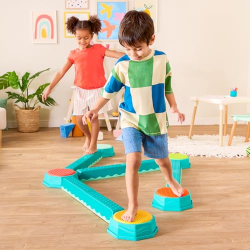 B. toys – Balance Beam for Kids – Interlocking Balancing Beams – 5 Sensory Pads & 8 Beams – Active Play for Toddlers, Kids – 3+ Years– Balance & Build Set