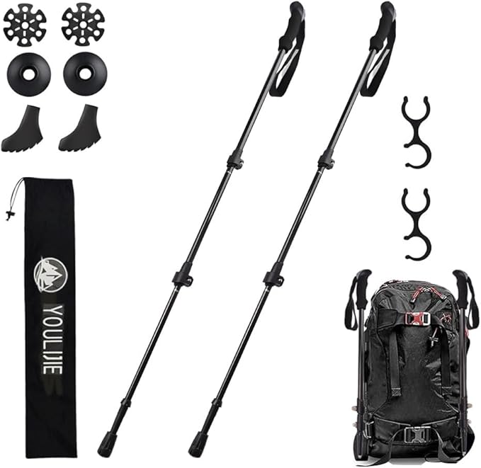 100% Carbon Fiber Trekking Poles - Collapsible Ultralight 3-Section Adjustable Hiking Poles with EVA Foam Grip, Quick Flip...