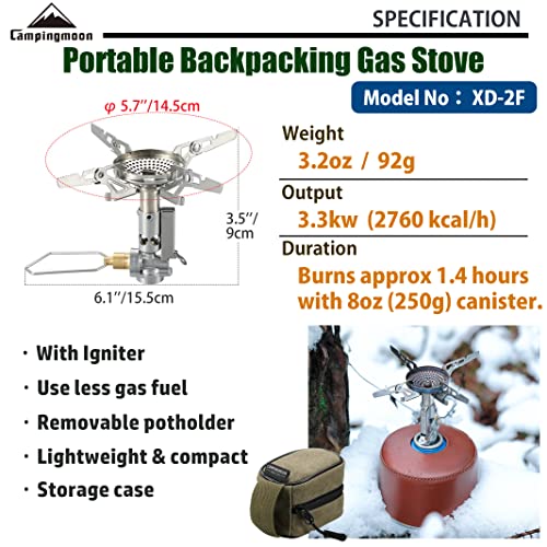 CAMPINGMOON Propane Camping Gas Stove with Igniter & 4 Pot Support Lightweight for 1Lb Propane Tank or EN417 Lindal Valve ...