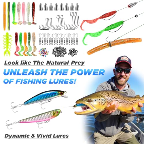 PLUSINNO Fishing Backpack with Fishing Rod and Reel Combos Tackle Boxes, Waterproof Tackle Backpack for Fishing Gear with ...