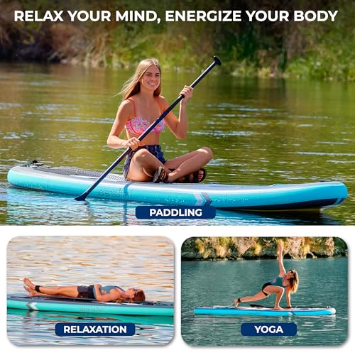 SereneLife 10’6” Inflatable Stand-Up Paddle Board with Window - 32” Wide Stable Design with Non-Slip EVA Deck Pad, Premium...