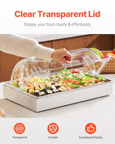 VEVOR Countertop Food Serving Display Container, 1 x 1 Pan Stainless Steel Food Serving Tray, Buffet Condiment Dispenser D...