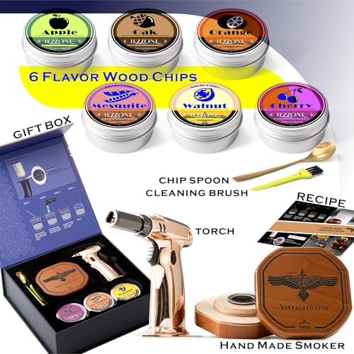 iEZZONE Cocktail Smoker Kit with Torch, Bourbon, Whiskey Smoker Infuser Kit, Old Fashioned Drink Smoker Kit, Birthday Bour...