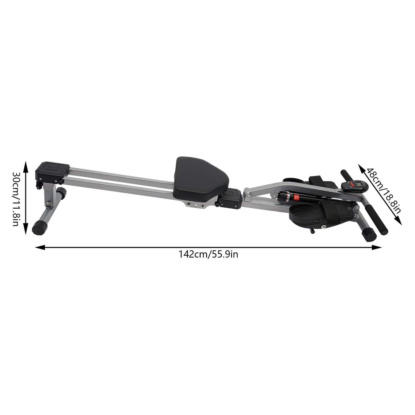 Erhdexzhg Hydraulic Rowing Machine LED Meter,Foldable Rowing Exercise Machine with 12 Resistance Levels and 3 Height Levels,Dual Slide Rail with 265lbs Weight Capacity,Rowing Machine for Schools Homes