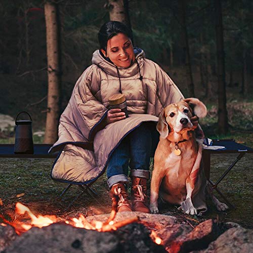 Camp Poncho Sleeping Bag Wearable Hooded Blanket - Envelope Lightweight Thermal Cloak Cape Windproof with Premium Stuff Co...