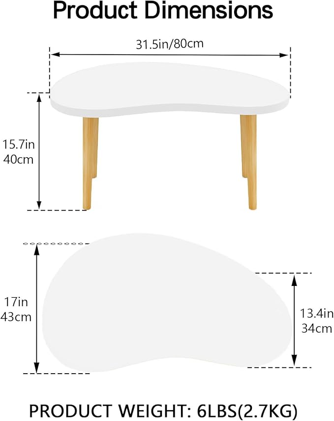 Funecy Mango Coffee Table Low Table with 4 Solid Wood Sturdy Legs, Floor Table Desk for Sitting on The Floor, Storage and Living Room Furniture (White)