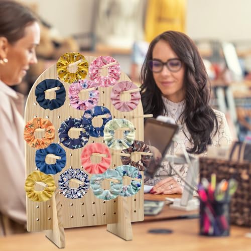 Wooden Pegboard Display Stand with 25 Pcs Dowel Rods, Pegboard Accessories Rack, Keychain Jewelry Display Stand for Vendor...