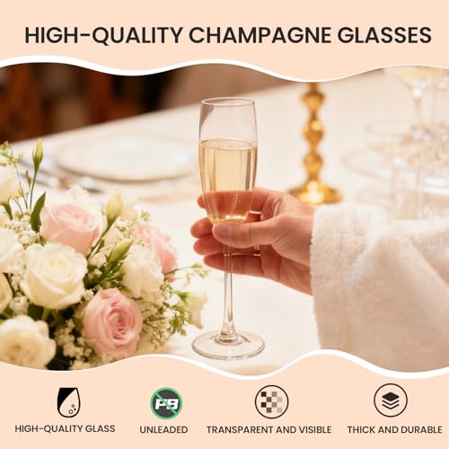 TOLASTO Crystal Champagne Flutes 7oz/200ml, Champagne Glasses Set of 6, Gift for Birthday, Wedding, Christmas, Clear Spark...