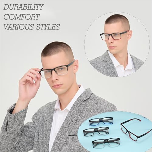 acavefox 4 Pack Reading Glasses Men 2.0+ Readers Computer Blue Light Blocking Fashion Eyeglasses with Spring Hinge