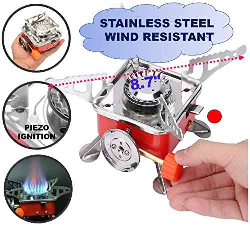 Camping Stove, Backpacking Stove, Foldable, Portable, Lightweight, Piezo Ignition, Single Burner Adjustable, Premium Mini ...