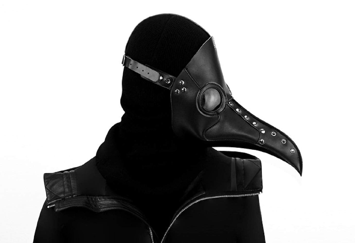 duduta Black PU Leather Plague Doctor Mask, Bird Death Mask Halloween Scary Costume Mask