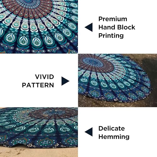 raajsee Turquoise Round Beach Tapestry Hippie/Boho Beach Blanket Mandala/Indian Cotton Throw - Round Tablecloth/Home Deco...