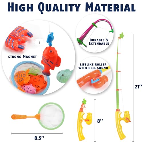 CozyBomB™ Magnetic Fishing Toys Game Set for Kids | Water Table Bathtub Kiddie Pool Party Pole Rod Net, Outdoor Plastic Fl...