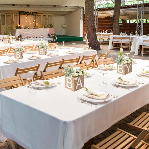 Noveread 6 Pcs Burlap Print Baby Shower Party Decorations Baby Flower Boxes Centerpiece Rustic Burlap Table Display with L...