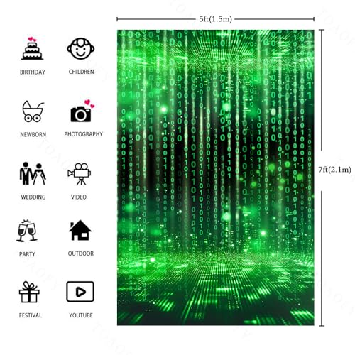 TOAOFY 5x7ft Matrix Background Binary Numbers Decorations Back to The Future Photo Backdrop for Photoshoot Matrix Party De...