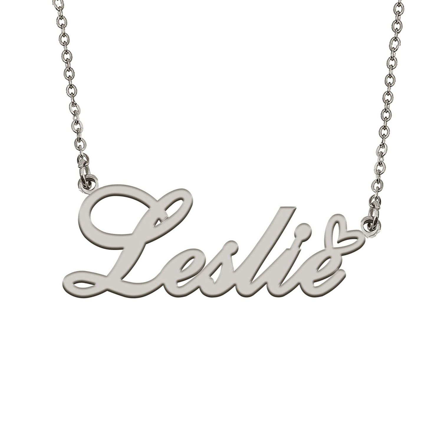 HUAN XUN Customized Leslie Name Necklace Silver Stainless Steeel for Women Personlized Jewelry Gifts for Mother
