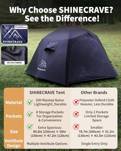 Camping Tent 2 Person,Ultra Large Capacity, 20D Nylon, Lightweight 3 Season Backpacking Tent 2 Person, PU3000mm, Free Stan...