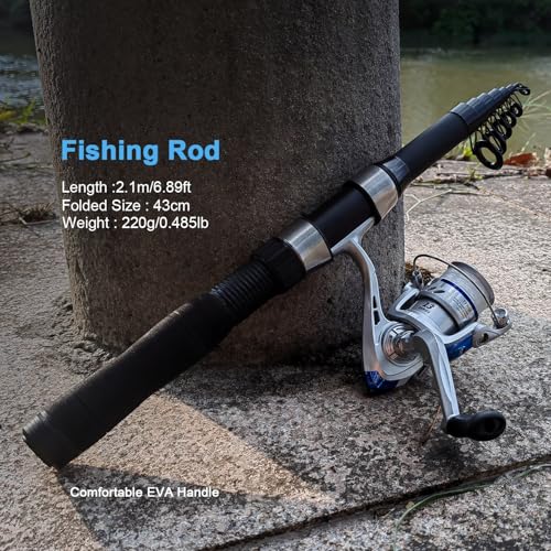 Fishing Rod Reel Combo - 2PCS 6.89ft Collapsible Rods 2PCS Spinning Reels Lures Set Fishing Pliers Carrier Bag for Travel ...