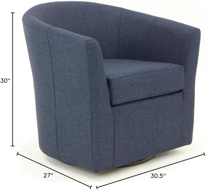 Pemberly Row Traditional Fabric Swivel Club Chair in Navy Blue