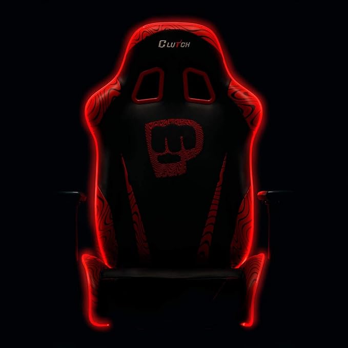 Clutch Chairz Throttle Series Pewdiepie Edition LED Gaming Chair - Premium Ergonomic Design, Lumbar and Head Support Pillows - Black/Red