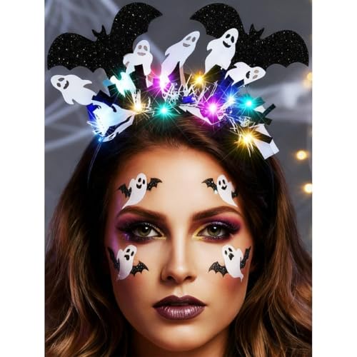 CAKURE Light Up Halloween Headband Black Led Glow Bat Headpiece Hair Accessories for Women and Girls (b-bat&ghost, one size)
