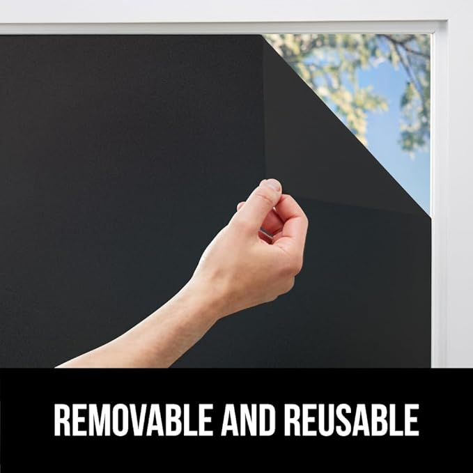 Gorilla Guard Window Privacy Film, Removable Two Way Sun Blocking, 17.5 x 118.1 Inch, Reusable No Residue Stickers, Strong Static Clings to Glass Windows, Decorative Bathroom Door Coverings, Black