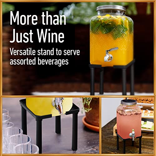 IMPRESA Boxed Wine Dispenser Stand - 3L Capacity, 5.5" H, Black, Glass Elevated Wine Box Stand - One-Hand Drink Dispensing