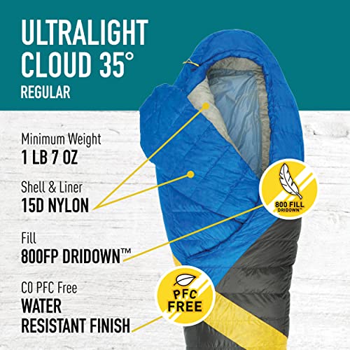 Sierra Designs Cloud 35 Degree DriDown Sleeping Bag Ultralight Zipperless Down Sleeping Bag for Backpacking and Camping