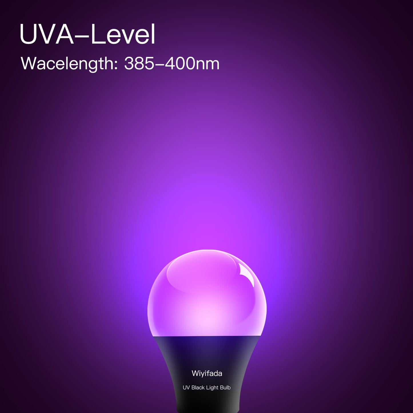 Wiyifada LED Black Light Bulbs 2 Pack, A19 9W UV Black Light Replace Up to 100W, 120V E26 Base UVA Level 385-400nm, Glow in The Dark for Body Pain, Blacklights Party, Halloween