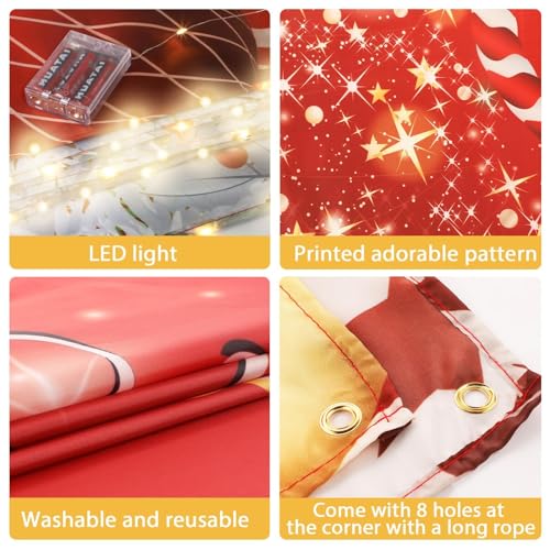 6x13ft Christmas Garage Door Cover Banner Decorations 2025 Happy New Year LED Light String Large Christmas Photo Backdrop ...