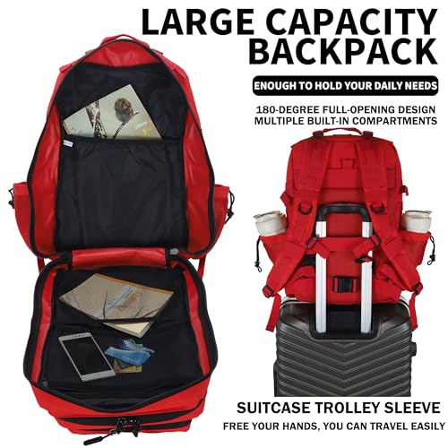 W WINTMING Sparklekle Military Tactical Backpack 45L 3 Day Assault Pack Waterproof Molle Hiking Rucksack for Men&Women (Red)