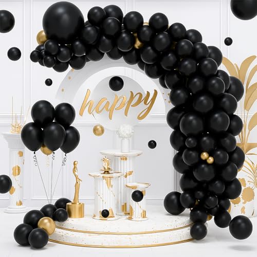 EMART 100pcs Black Balloons 12 inch with Ribbon, Latex Helium Quaility for Birthday Party Baby Shower Wedding Graduation H...