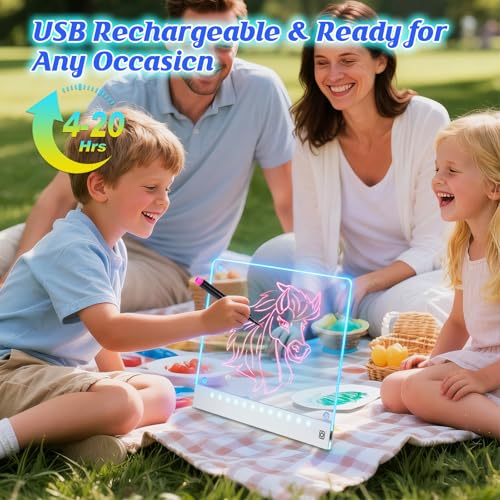 Rechargeable LED Drawing Board for Kids with Tracing Pages, Lumi Board Magnetic Light Up Acrylic Dry Erase Board, LED Note...