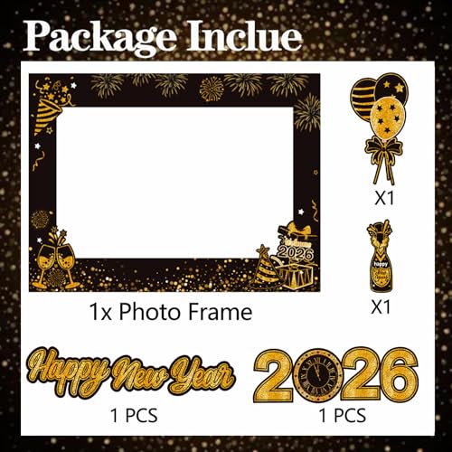 DONCIDAY New Year Eve Photo Booth Props & Frame Set, 2026 Happy New Year's Eve Party Accessories Decoration