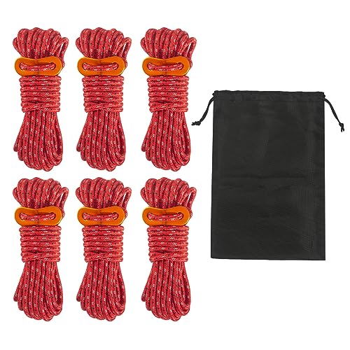 Smithok 16.4ft 6 Pack 4mm Guy Lines Ultralight Tent Cords with Aluminum Adjuster Tensioner Outdoor Camping Guylines Ropes ...