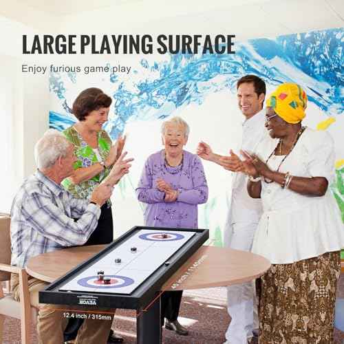 VEVOR Shuffleboard and Curling 2 in 1 Board Games, 45" Portable Tabletop Set, Two Sided Tabletop Shuffleboard with 8 Rolling Pucks, Shuffleboard and Curling Combo Game Set for Kids and Family