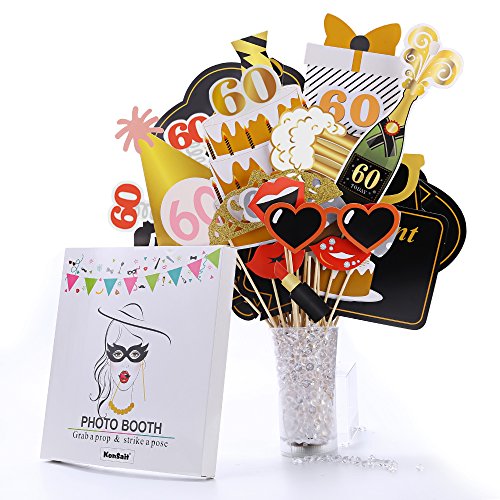 60th Birthday Party Photo Booth Props (51Count) for Her Him 60th Birthday Gold and Black Decorations, Konsait Big 60 Birth...